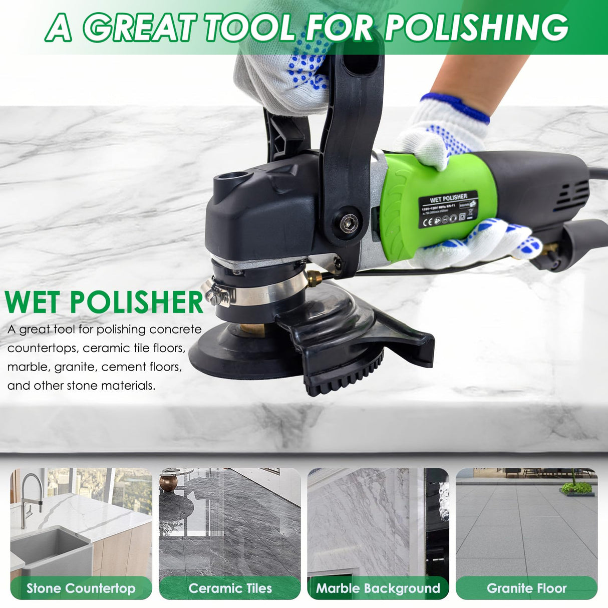 SDRTOP 800W Electric Wet Stone Polisher 4'' Variable Speed Grinder Buffing Machine, Countertop Concrete Polisher with 7PCS Diamond Polishing Pads for Granite, Tile, Cement Floor SDRTOP