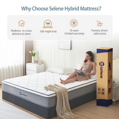 Selene Bedding Full Size Mattress, 12 Inch Mattress Full with Pocket Spring and Memory Foam for Pressure Relief, Motion Isolation, Edge Support, Medium Firm Mattress in a Box, CertiPUR-US, Grey