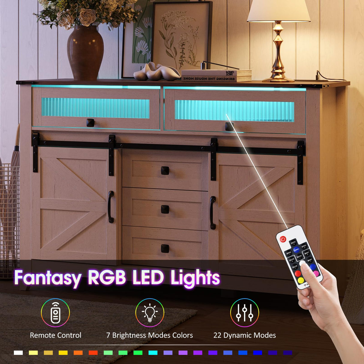 Maupvit TV Stand with Flap&Sliding Doors 47.24" W Television Table Stands with 3 Drawers,LED Lights and Charging Station,Wooden Dresser for Living Room,Hallway,Closet,Entryway,Bedroom,White Maupvit