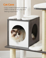 Feandrea WoodyWonders Cat Tree, 65-Inch Modern Cat Tower for Indoor Cats, Multi-Level Cat Condo with 5 Scratching Posts, Perch, Washable Removable Cushions, Cat Furniture, Misty Gray UPCT166G03 Feandrea