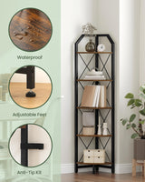 CHOEZON 59.4" Corner Shelf, 5-Tier Industrial Corner Bookshelf, Corner Storage Stand, Plant Stand Display Shelf, Corner Bookcase for Bedroom, Living Room, Home Office, Rustic Brown and Black TCJ10BF CHOEZON