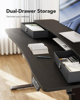 HUANUO 48″ x 24″ Electric Standing Desk with 2 Drawers, C-Clamp Mount Compatible, Height Adjustable Computer Desk, Home Office Stand Up Desk with 4 Preset Heights & 2 Hooks, Black HUANUO