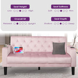 TYBOATLE 62" W Loveseat Sofa w/ 2 USB Charger Ports and 2 Cupholders, Mid-Century Modern Tufted Linen Fabric Small Love Seat Couches for Compact Living Room, Bedroom, Apartment, Dorm (Pink) TYBOATLE