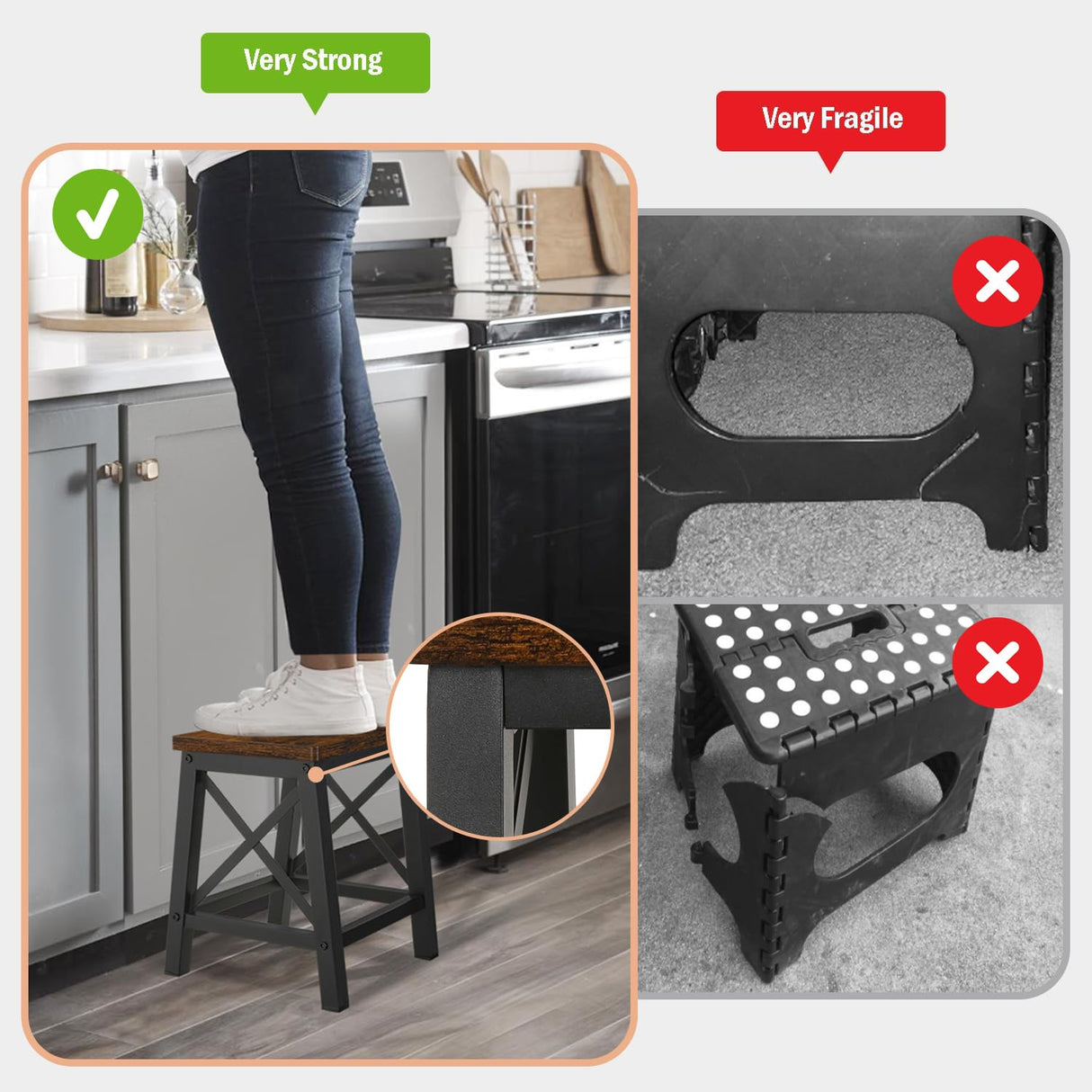 YINMIT Step Stools for Adults and Kids, Wooden Small Step Stool with Non-Slip Feet, Rectangular Stepping Stool for High Bed, Using for Bedroom, Kitchen and Living Room, Hold Up to 500 lbs YINMIT