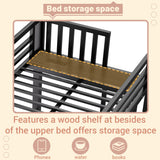 Mirightone Black Triple Bunk Bed Twin XL & Twin Over Twin, Bunk Bed with LED Light & Charging Station, Metal Detachable Bunk Beds for 3 Kids Girls Boys Teens, USB Ports & Outlets Mirightone