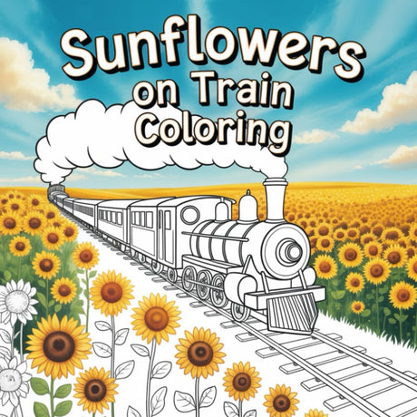 Sunflowers on Train Coloring: Cute Coloring Book for Kids, Coloring Book for Adults, Kawaii Coloring Book, Coloring Book for Adults and Kids, Bold and Easy, Stress Relief Coloring Majosta