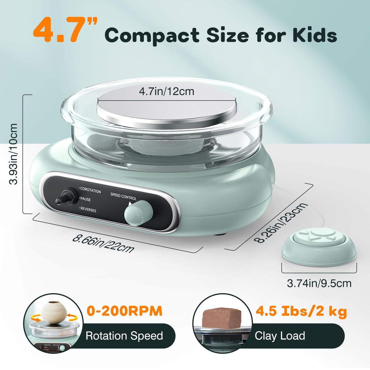 Mini Pottery Wheel Machine Kit, 4.7inch Electric Clay Wheel with Foot Pedal, Adjustable Speed & Forward/Reverse Rotation Ceramic Wheel, Tiny Clay Spinner for Adults, Kids and Beginners Alldeer