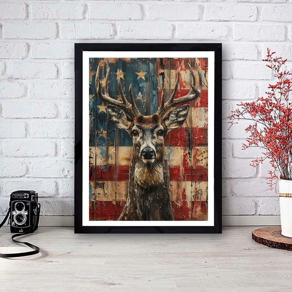 KTHOFCY 5D DIY Diamond Painting Kits for Adults, American Flag Deer Full Drill Embroidery Cross Stitch Crystal Rhinestone Paintings Pictures Arts Wall Decor Painting Dots Kits 15.7X11.8 inch KTHOFCY