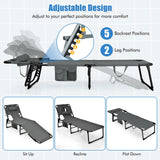 COSTWAY Folding Beach Lounge Chair, Tanning Chair with Face Hole, 5-Position Adjustable Backrest, Pillow & Side Pocket, Foldable Chaise Lounge Chair Outdoor for Sunbathing, Camping (1, Grey) COSTWAY