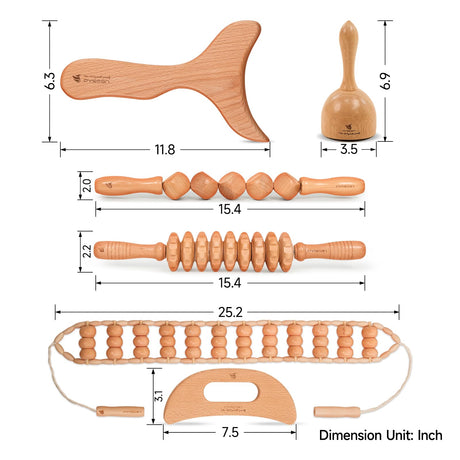 PYSEAN 6 in 1 Wood Therapy Massage Tool Set for Body Sculpting Massage, Lymphatic Drainage and Muscle Pain Relief, Cellulite Sculpting Multi-Functional Massager PYSEAN