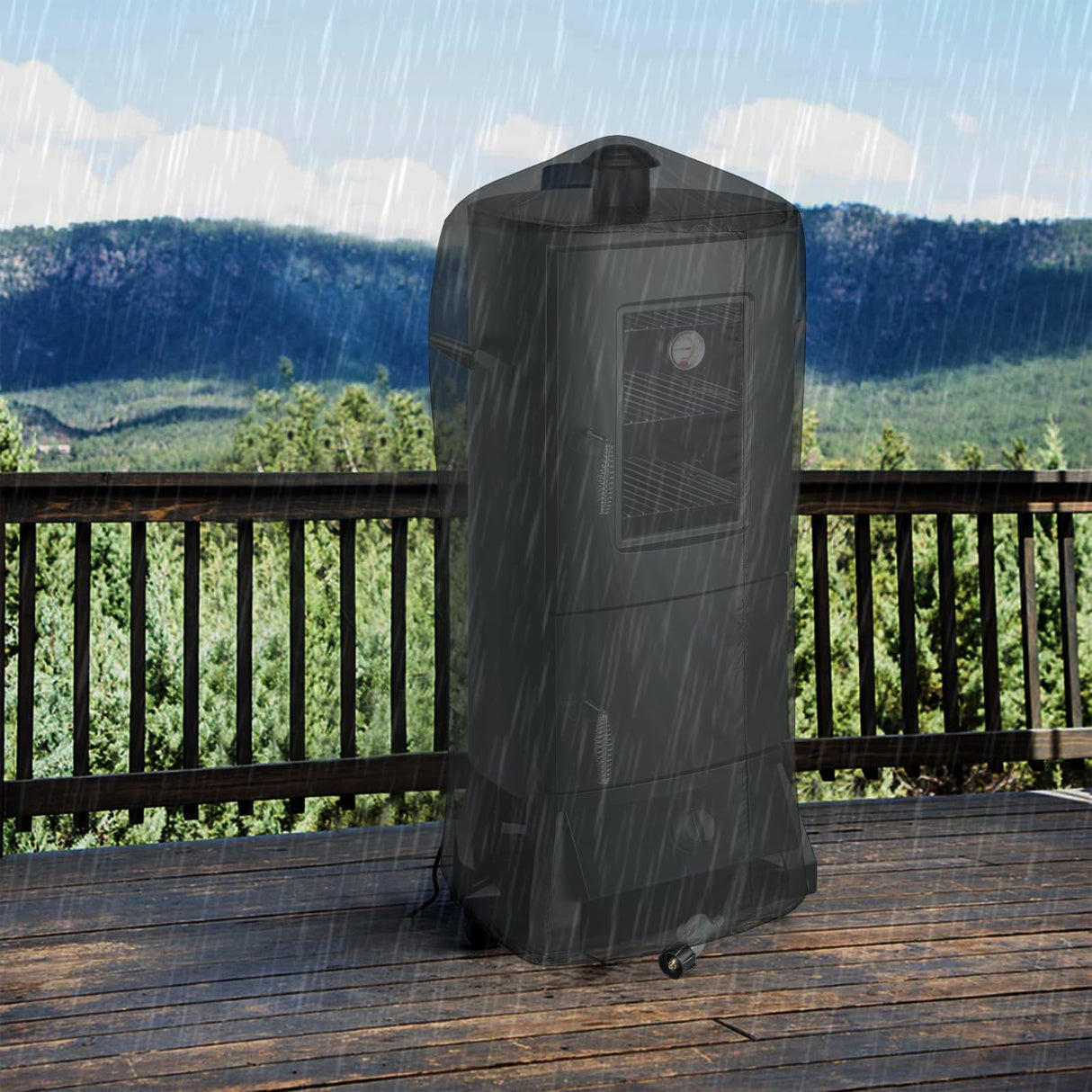 Vertical Propane Smoker with Temperature Control, BBQ Smoker Grill with Cover Outdoor Heavy Duty Three Removable Smoking Shelves, Black PIQUEBAR