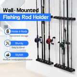 Tcakelox Fishing Rod Holder for Garage Fishing Pole Holders Fishing Rod Rack Vertical Wall-Mounted for Garage Stores 6 Rods or Combos Fits Most Rod Diameters (Vertical Black, 1 Pair) Tcakelox