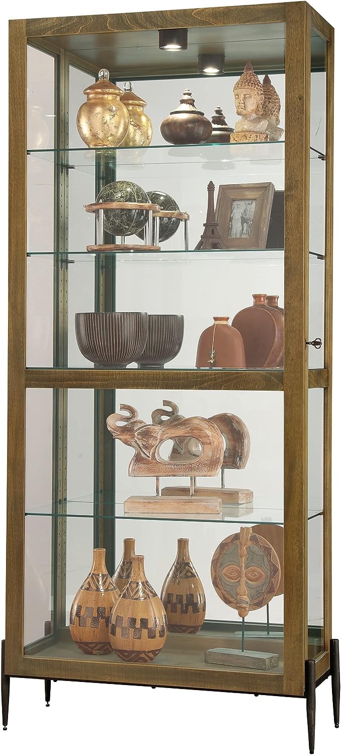 Howard Miller Ignarro Curio Cabinet II, Portable Storage Cabinets for Collectibles, Home Decor Or Office with Brown Finish, LED Light Glass Shelves & Illuminated Locking Slide Door - Iron Leg Howard Miller