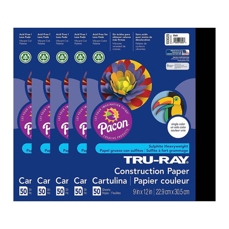 Tru-Ray 9-inch x 12-inch Construction Paper, Black, 50 Sheets/Pack, 5 Packs/Bundle (PAC103029-5) Tru-Ray