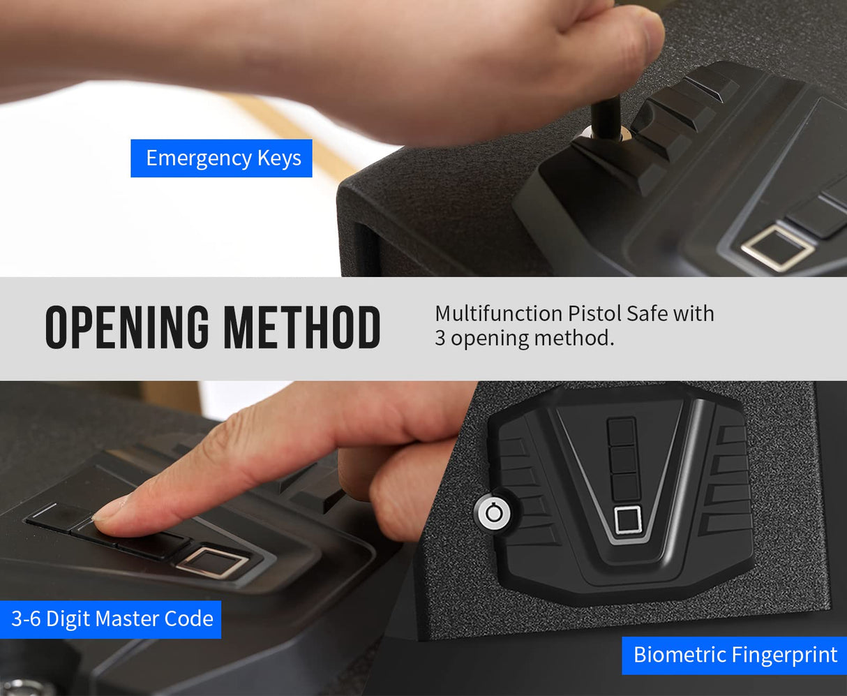 RPNB Gun Security Safe, Quick-Access Firearm Safety Device with Biometric Fingerprint & Digital Key Pad RPNB