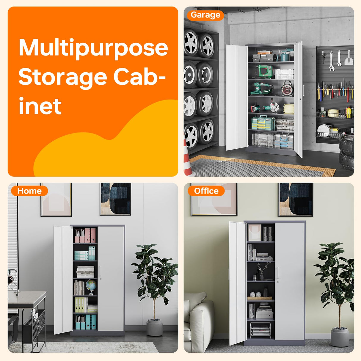 NODHM Metal Storage Cabinets with Lock, 71" Garage Storage Cabinet with 2 Door and 5 Adjustable Shelves, Steel Lockable Tool Cabinets for Home, Office, Gym, Garage… NODHM