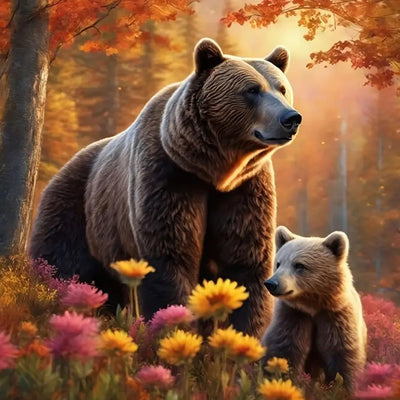 MOMDEDP Bear Diamond Art Kits for Adults,DIY 5D Forest Diamond Painting Kits for Beginners, Round Full Drill Diamond Dots Paintings,Diamonds Pictures Gem Art for Adults Crafts Home Decor 12x12inch