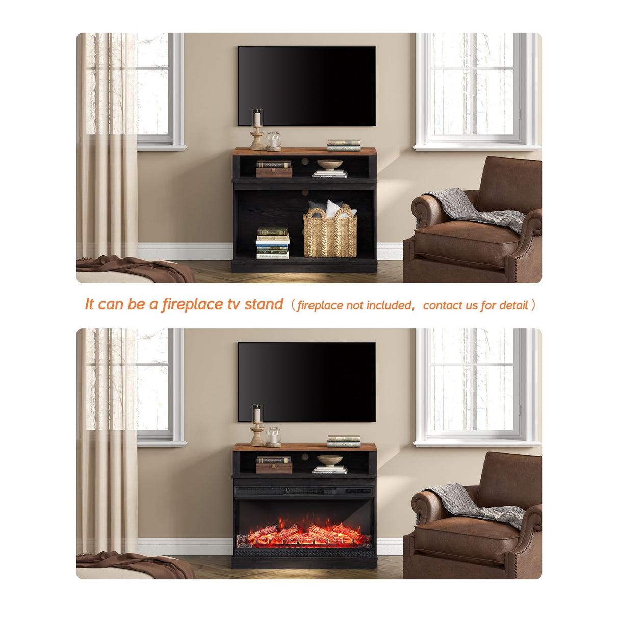 WAMPAT 2 in 1 TV Stand Set for 100 inch TV, Farmhouse Entertainment Center with 4 Mesh Door and Open Storage Shelves, Wood Media TV Console Table for Dining and Bedroom，Dark Walnut and Black WAMPAT