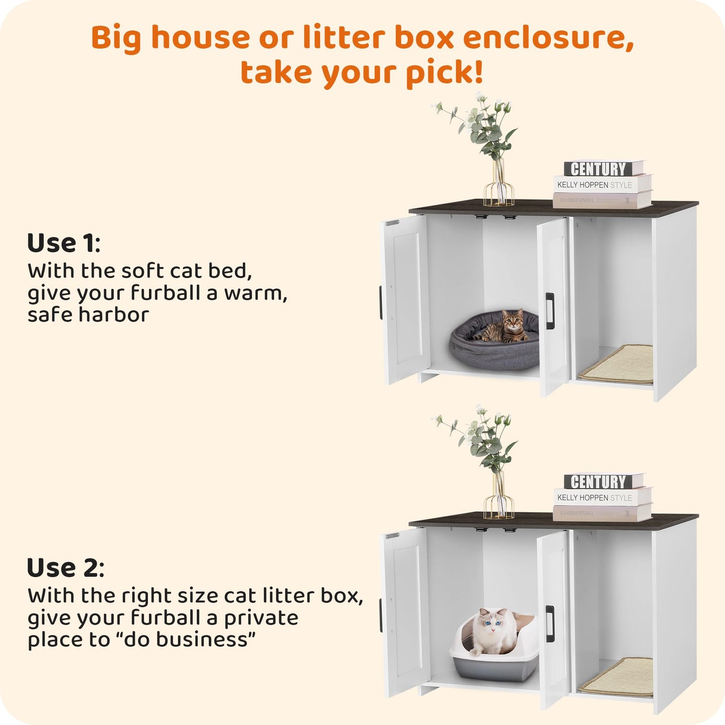 DWANTON Litter Box Enclosure, Cat Litter Box Furniture Hidden, with Scratching Mat, Wooden Cat Washroom Indoor, Fit Most of Litter Box, 31.5" L x 19.7" W x 21.7" H, White+Dark Gray - WoodArtSupply