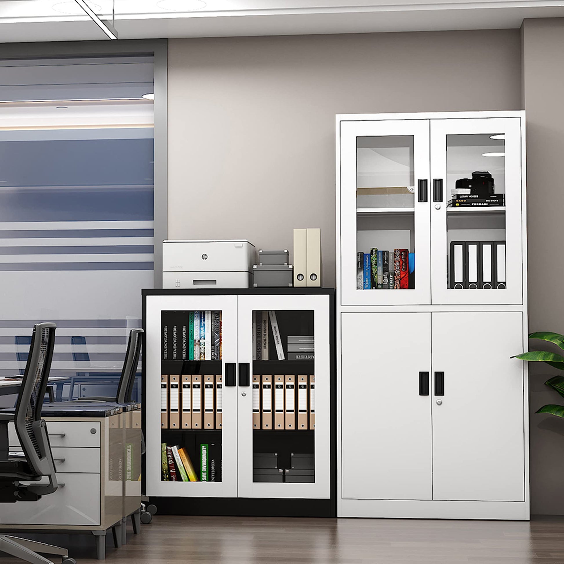 Letaya Storage Cabinet with Doors and Shelves,71" Steel Locker Acrylic Glass Door with Lock, for School Home Office - WoodArtSupply