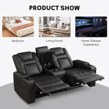EBELLO Home Theater Seats, Faux Leather Movie Daul Recliner Chair with Console, Power Gaming Loveseat Sofa with Cup Holders and USB Charge EBELLO