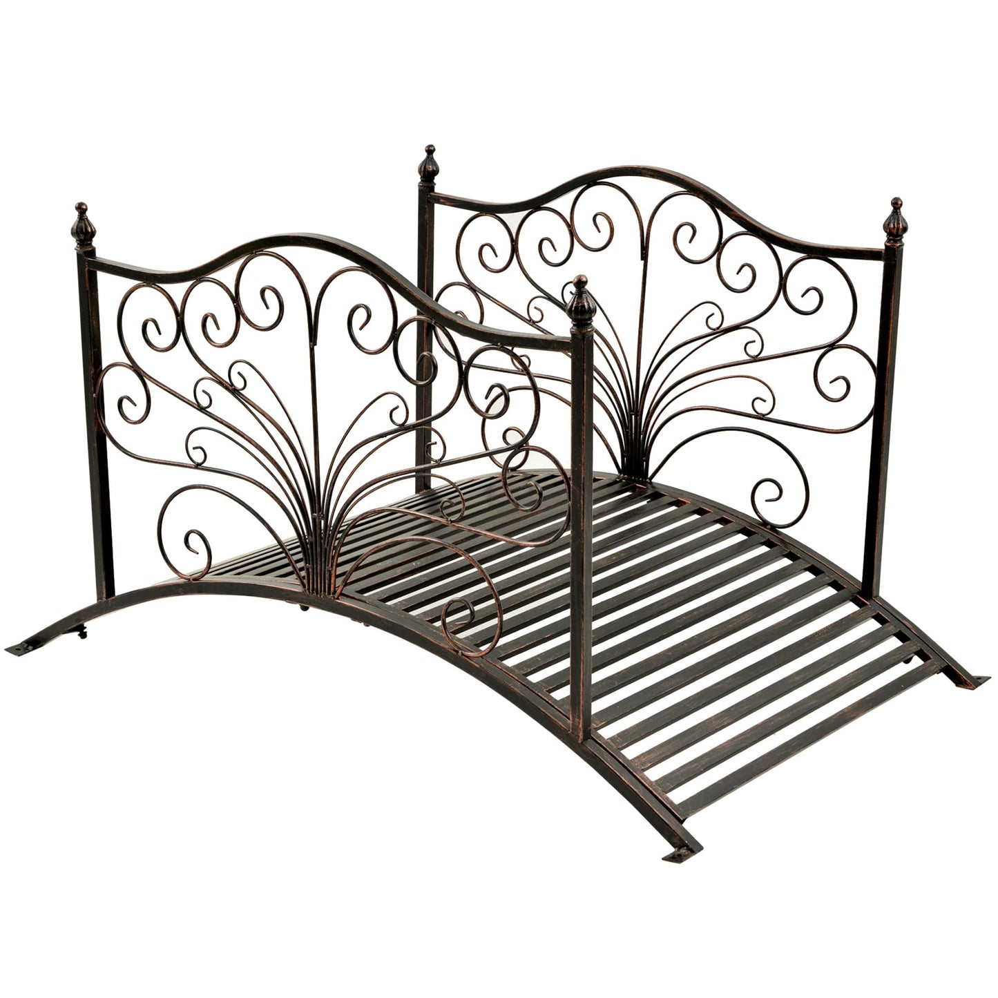 Outsunny 4’ Metal Arch Backyard Garden Bridge with Safety Siderails, Delicate Scrollwork, & Easy Assembly, Black Bronze - WoodArtSupply