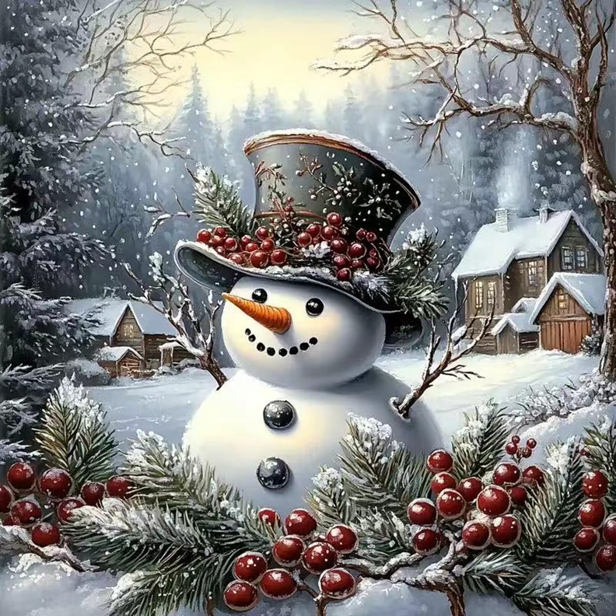 5D Winter Diamond Art Kits for Adults Beginners,Christmas Snowman Diamond Painting Kits,DIY Full Round Drill Diamond Dots Paintings Gem Art Crafts for Home Decor 13.8x13.8inch GEMFAMILY