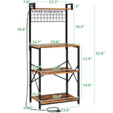 Bakers Rack with Power Outlet, Kitchen Shelves Microwave Stand with Wire Grid and 10 Hooks, 4 Tiers Coffee Stand (Rustic Brown, 23.5 x 15.6 x 52.8 Inches) SNTD
