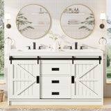 AMERLIFE 61" Farmhouse Double Bathroom Vanity with Sink Combo, Dual Basin Bathroom Storage Cabinet with Sliding Barn Doors & Drawers, Large Double Bath Vanity Sink Set, Rustic White AMERLIFE