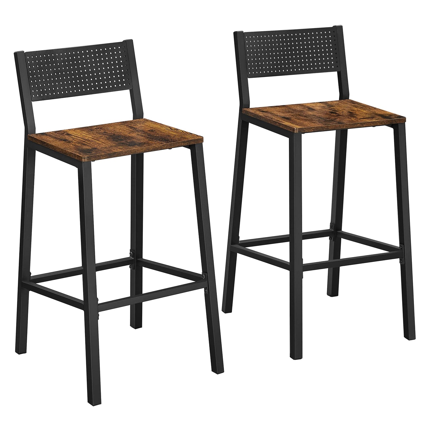 VASAGLE Bar Stools, Set of 2 Bar Chairs, Tall Bar Stools with Backrest, Industrial in Party Room, Rustic Brown and Black ULBC070B01 - WoodArtSupply