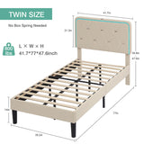 VECELO Upholstered Twin Bed Frame with Headboard Adjustable, Velvet Platform Bed with LED Lights, Charging Station, Mattress Foundation with Wooden Slats, Noise Free, No Box Spring Needed, Beige VECELO
