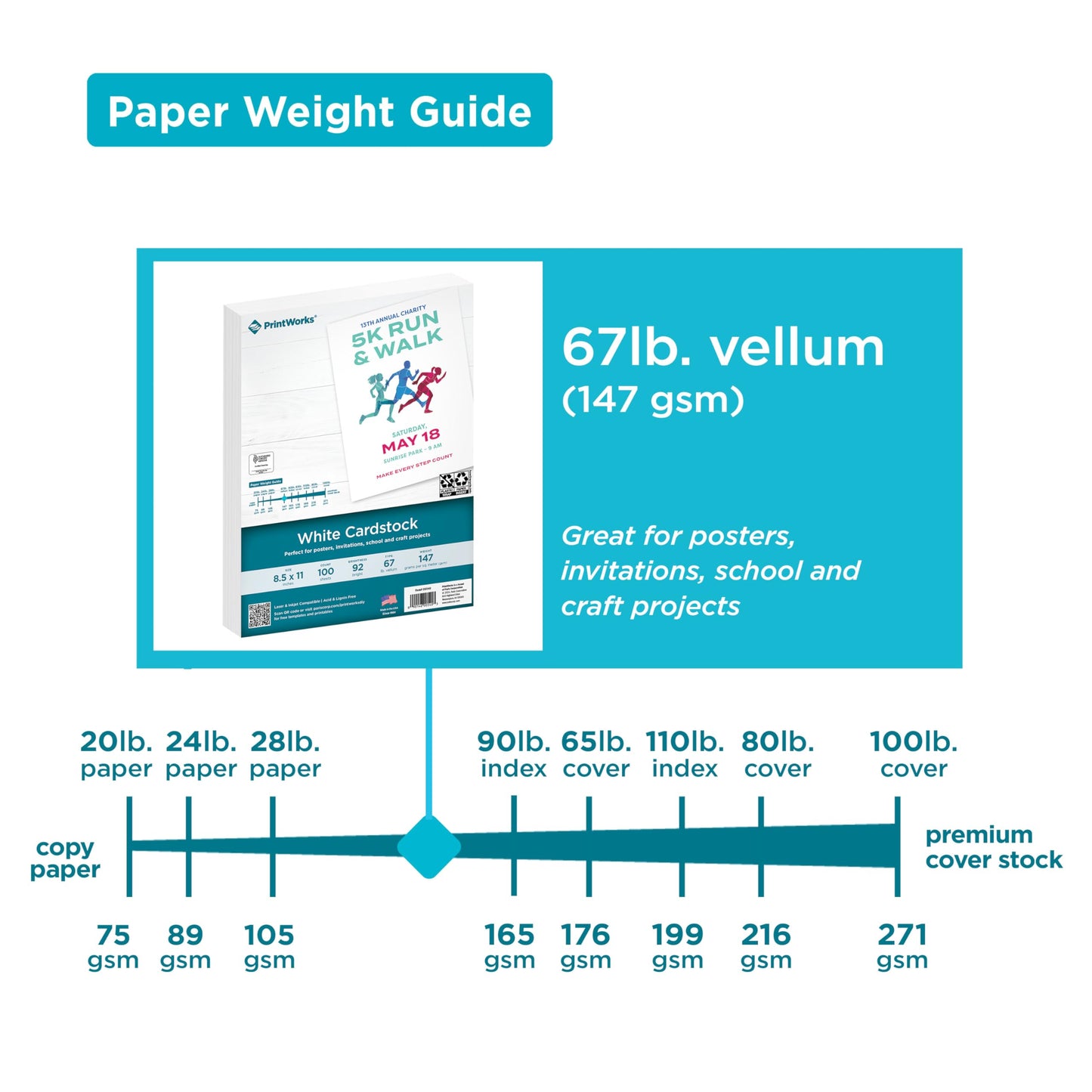 Printworks White Cardstock, 67 lb, 92 Bright, FSC Certified, Perfect for School and Craft Projects, 8.5 x 11 Inch, 100 Sheets (00540)