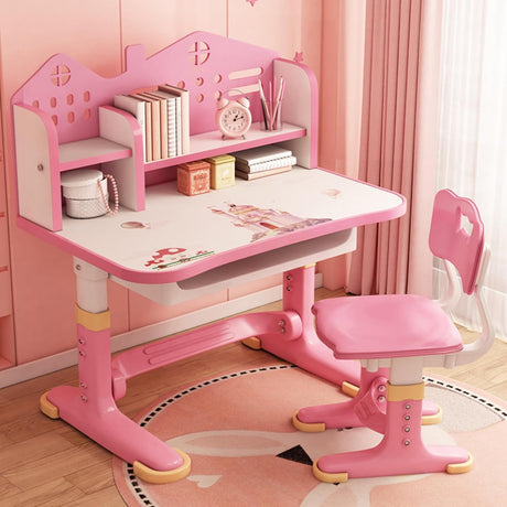 LEAQU Kids Desk and Chair Set, Study Table and Chair, Desk for Kids, Children's Desks with Golden Distance Design, Homeschooling Writing Desk with Desktop for Boys and Girls (Pink 4) LEAQU