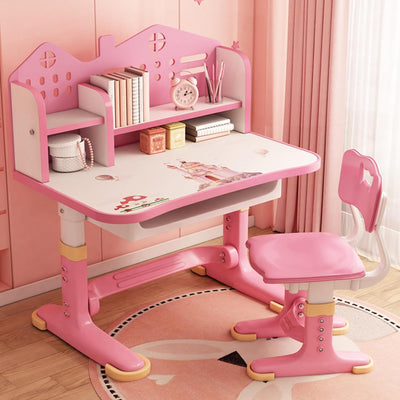 LEAQU Kids Desk and Chair Set, Study Table and Chair, Desk for Kids, Children's Desks with Golden Distance Design, Homeschooling Writing Desk with Desktop for Boys and Girls (Pink 4)