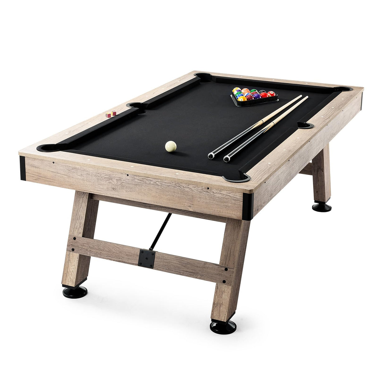 VEVOR Billiards Table, 7 ft Pool Table, Adjust Legs Stable Billiards Table, Pool Table Set Includes Balls, Cues, Chalks and Brush, Wood Color with Black Cloth, Perfect for Family Game Room Kids Adults VEVOR