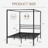 ikalido Queen Size Metal Canopy Bed Frame, Modern Four-Poster Platform Bed Frame, Mattress Foundation, Under-Bed Storage Space, No Box Spring Needed, Black ikalido