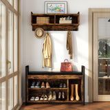 YITAHOME Hall Tree with Bench for Entryway, Wall Mount Coat Rack Shoe Bench Set, Industrial Entrance Organizer with Storage for Hallway, Rustic Brown YITAHOME