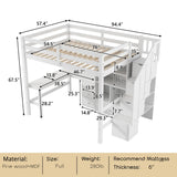 Full Size Loft Bed with Desk and Stairs Wood Loft Beds with Storage Cabinet and Bookcase High Loft Bed Frame with Staircase Shelves for Kids, Teen, Boys, Girls, White Bellemave