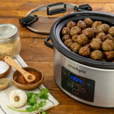 Crock-Pot 4 Quart Travel Proof Cook and Carry Programmable Slow Cooker with Locking Lid, Convenient Handles, and Digital Display, Stainless Steel Crock-Pot