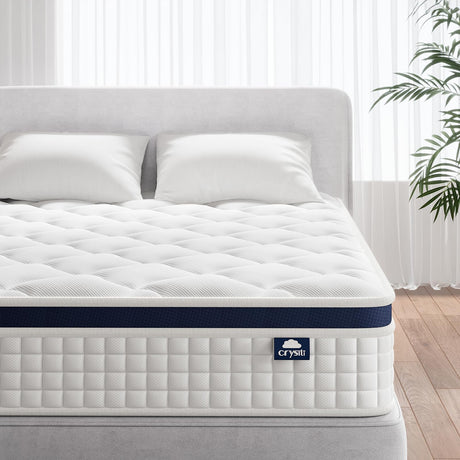 Crystli Full Size Mattress Bed in A Box, 10 Inch Hybrid Mattress with Zero Pressure Foam, Innerspring Mattress for Pressure Relief, Motion Isolation, Medium Firm, CertiPUR-US Certified Crystli