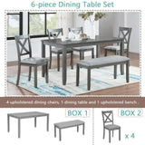 Trygoal 6-Piece Dining Table Set for 4-6 People, Kitchen Set with 4 Upholstered Chairs and One Bench, Living Room Chairs with X-Shape Backrest, Rectangular Wooden Table for Home Bar and Kitchen, Gray Trygoal