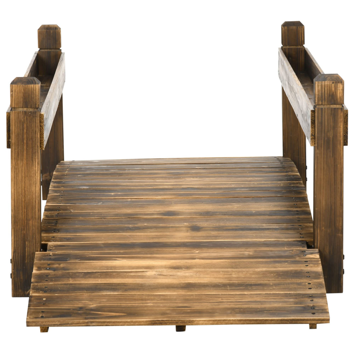 Outsunny 7.5' Wooden Garden Bridge with Planters, Stained Finish Arc Footbridge with Safety Railings for Backyard, Pond Stream, Stained Wood Outsunny