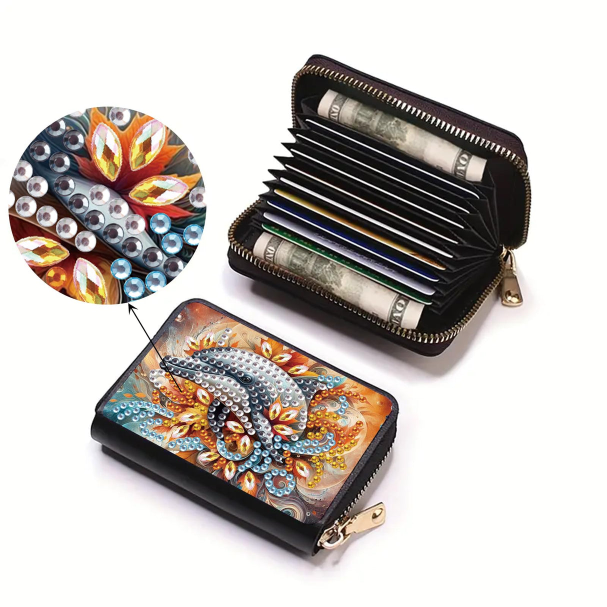 DIY Diamond Painting Kit Card Bag Dolphin Pattern Compact Portable Card Holder Multi Card Position Mini Wallet Bank Card Coin Storage Bag Personalised Creative Handmade Gift Tontut