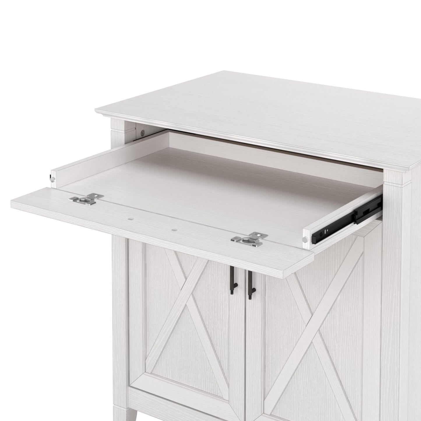 Bush Furniture Key West Secretary Desk | Accent Cabinet with Work Surface in Pure White Oak | 30W x 20D Hidden Writing Table and Storage for Small Spaces - WoodArtSupply