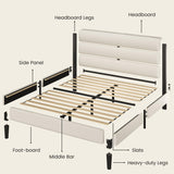 Fluest Queen Bed Frame, Platform Bed Frame with Velvet Upholstered Headboard, No Box Spring Needed, Sturdy Metal Support, Noise Free, Easy Assembly, Modern Bedroom Furniture, Beige Fluest
