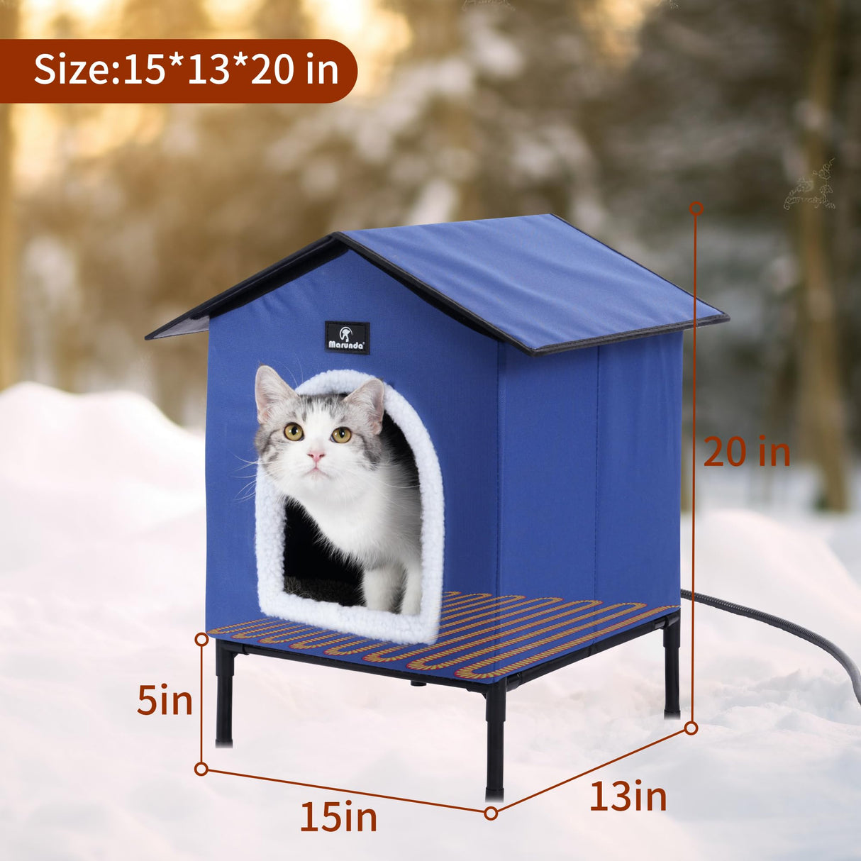 MARUNDA Heated Cat Houses for Outdoor Cats in Winter, Heated cat House for Indoor and Kitty Shelter for Your Pet to Stay Warm and Cozy,Easy to Assemble. (Dark Blue, Small) MARUNDA