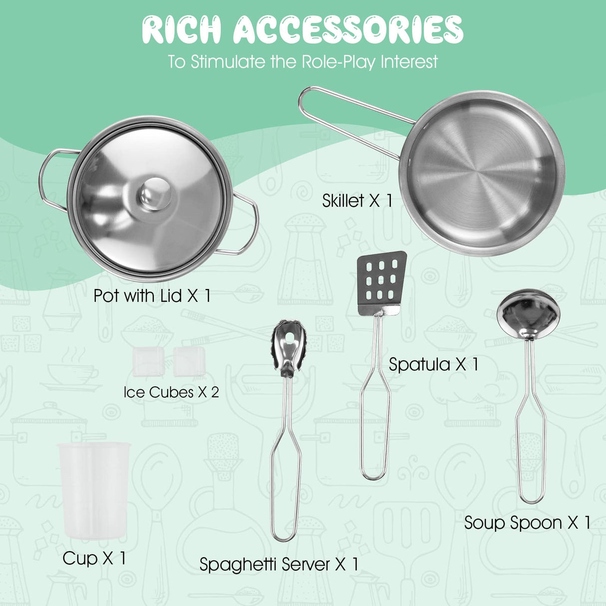 Costzon Kids Kitchen Playset, 9-in-1 Wooden Pretend Play Kitchen Toy Set w/Realistic Light & Sound, Ice Maker, Washing Machine, Microwave, Oven, Stove, Ice Cube Dispenser, Utensils, Sink Costzon