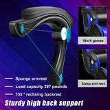 Ergonomic Gaming Chair Video Game Chairs with footrest and Massage Lumbar Support, Computer Chair with Speakers, Bluetooth Music, RGB LED Lights, Headrest, Up to 397lbs Black Blue GIFZES