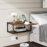 2-Tier Floating Nightstand, Wall Mounted Bedside Table, Wood Bedside Shelf Wall Mounted Nightstand, Floating Bedside Table Wall Shelf for Bedroom, Living Room, Kitchen, Office, Rustic Brown FNBAR