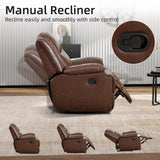 EBELLO Genuine Leather Manual Recliner Sofa Set, 1 Seat Reclining Chair, a Loveseat, a 3 Seater Sofa with Storage Cup Holders, Modern Durable Home Furniture Set for Living Room, Vintage Brown EBELLO